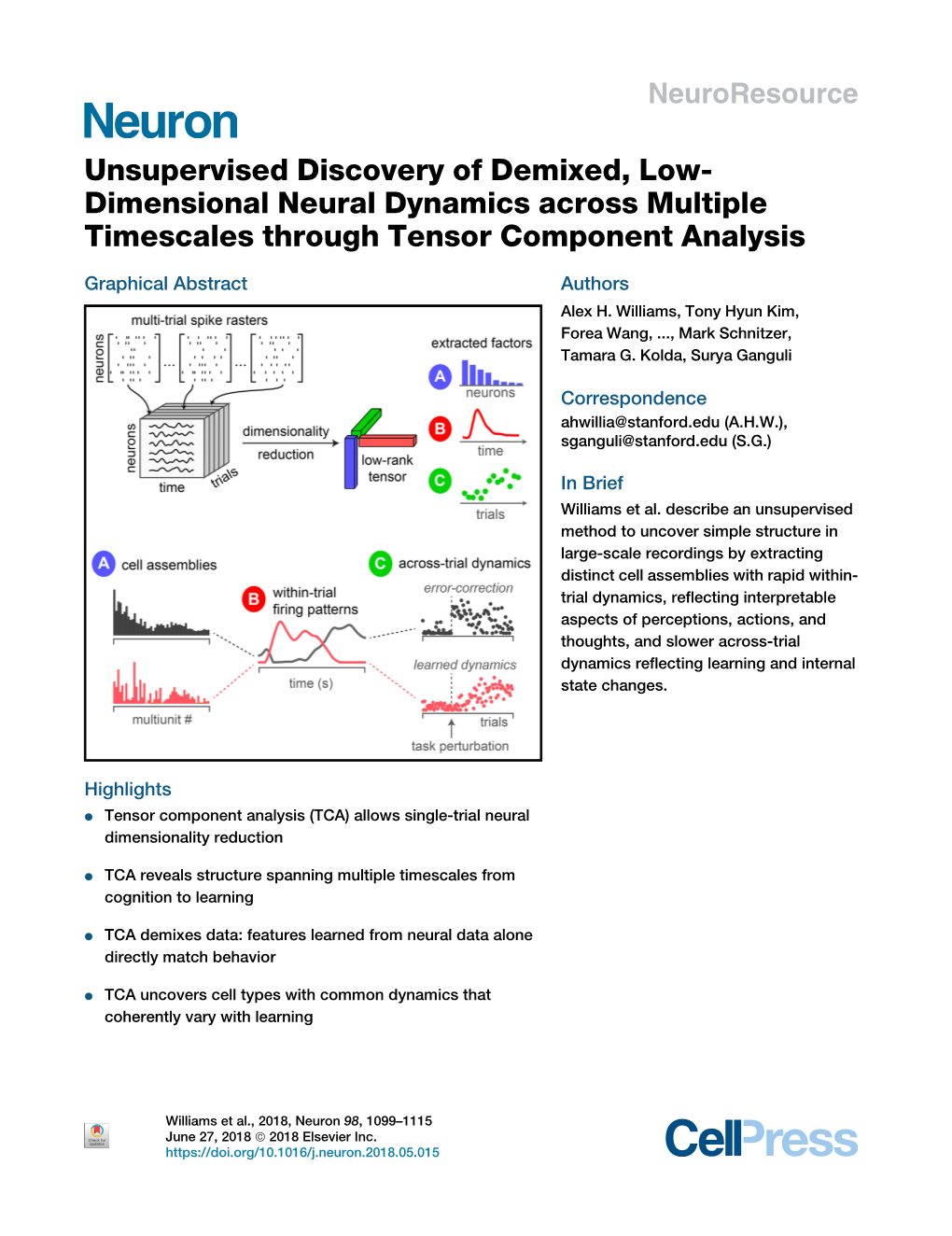 Unsupervised Discovery of Demixed, Low-Dimensional Neural Dynamics Across Multiple Timescales Through Tensor Component Analysis