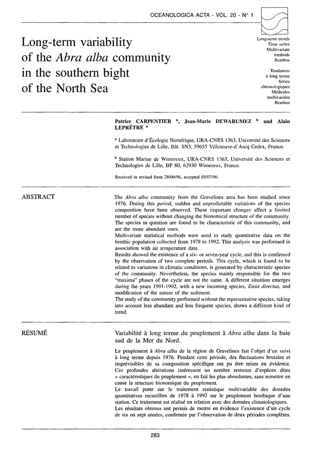 Long-Term Variability of the Abra Alba Community in the Southern Bight Of