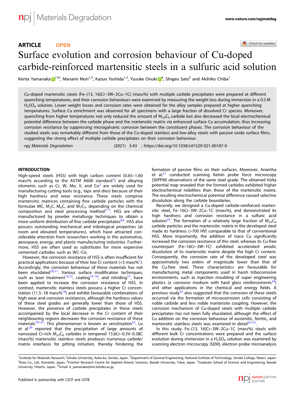 Surface Evolution and Corrosion Behaviour of Cu-Doped Carbide