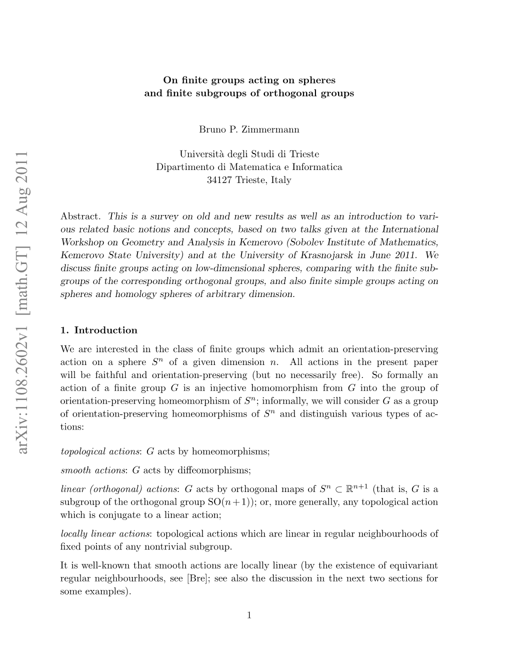 On Finite Groups Acting on Spheres and Finite Subgroups of Orthogonal