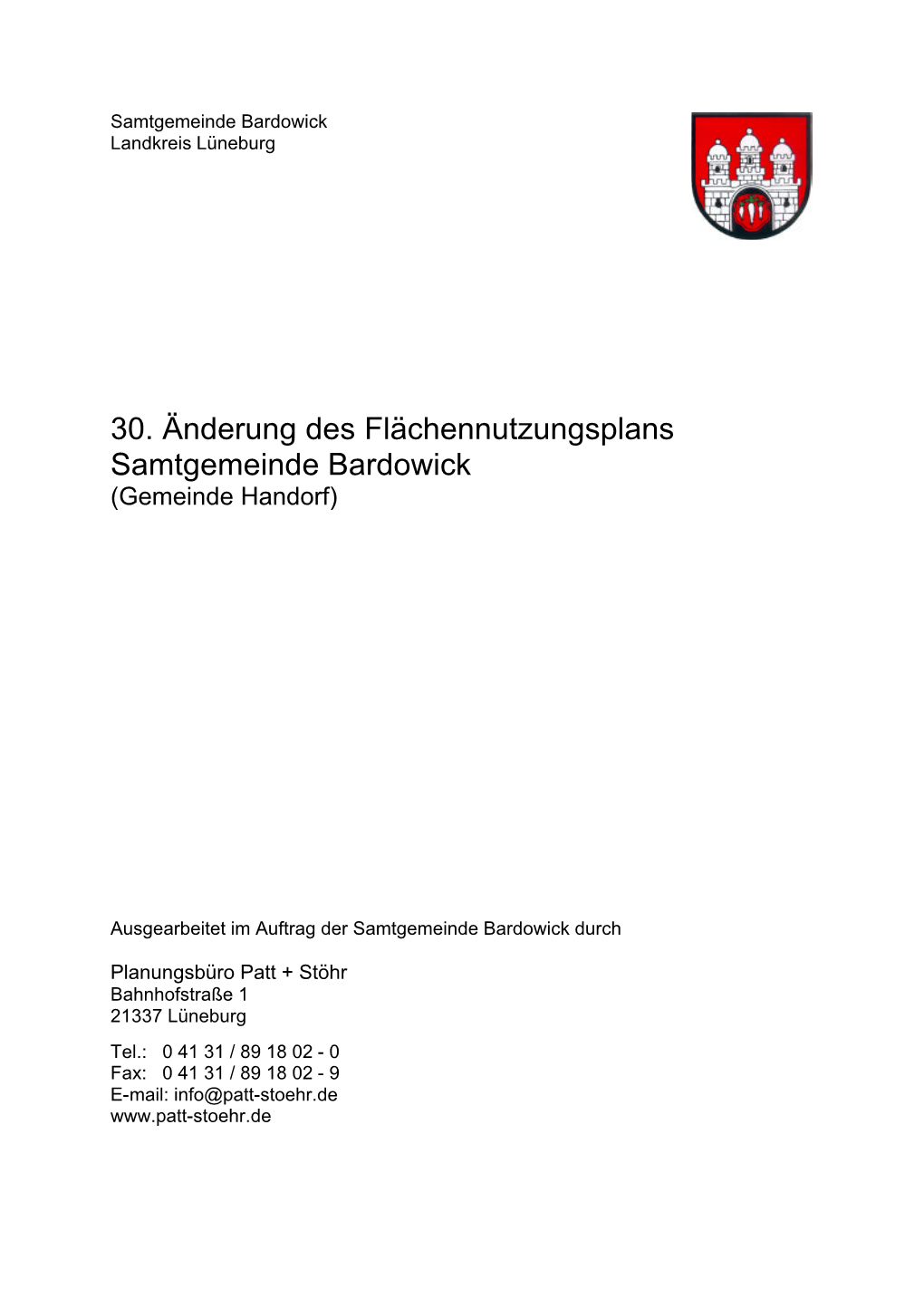 30. Änderung Des Flächennutzungsplans Samtgemeinde Bardowick (Gemeinde Handorf)