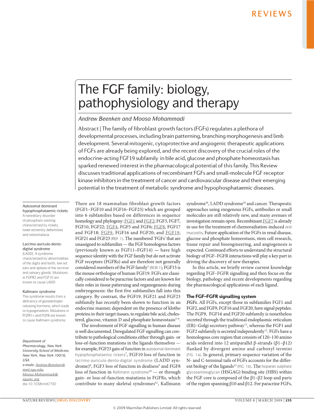 The FGF Family: Biology, Pathophysiology and Therapy