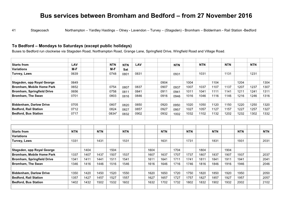 Combined Bus Services Bromham to Bedford
