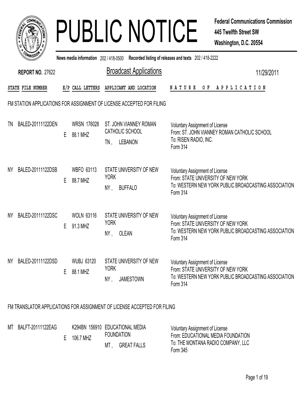 Broadcast Applications 11/29/2011