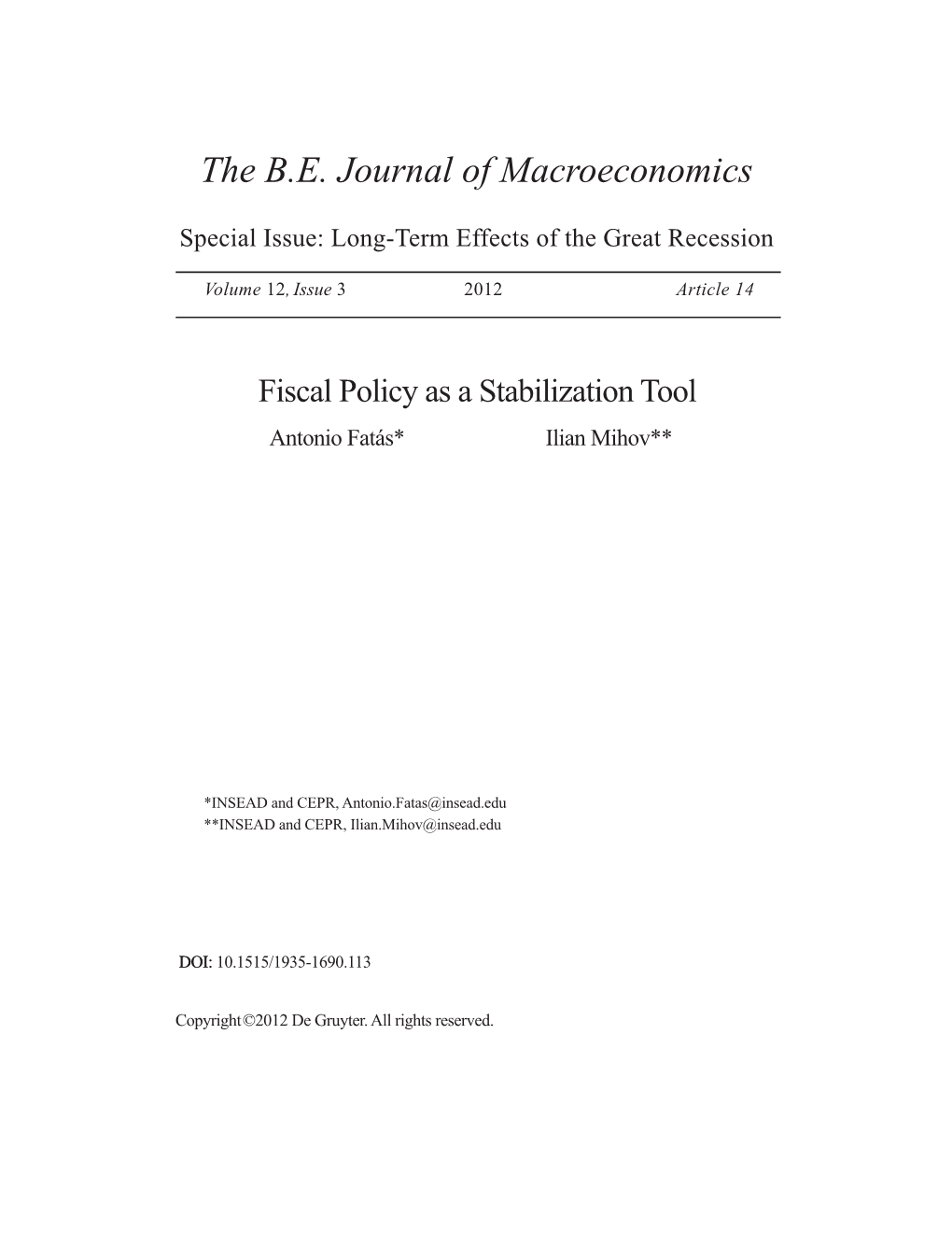 The B.E. Journal of Macroeconomics