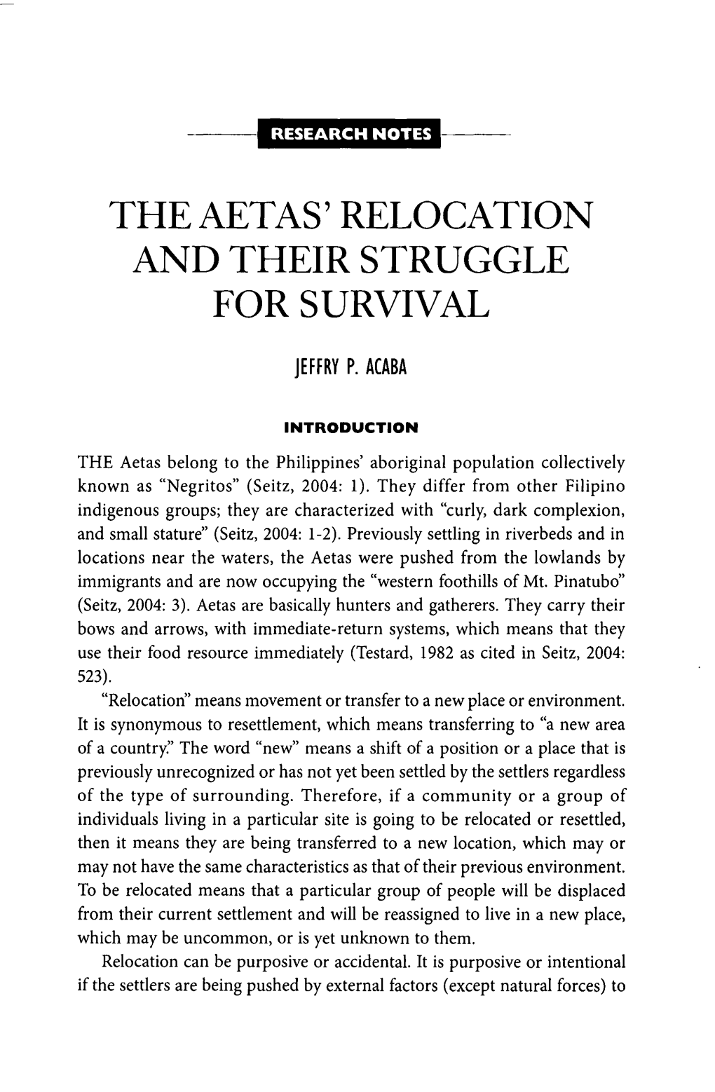 The Aetas' Relocation and Their Struggle for Survival