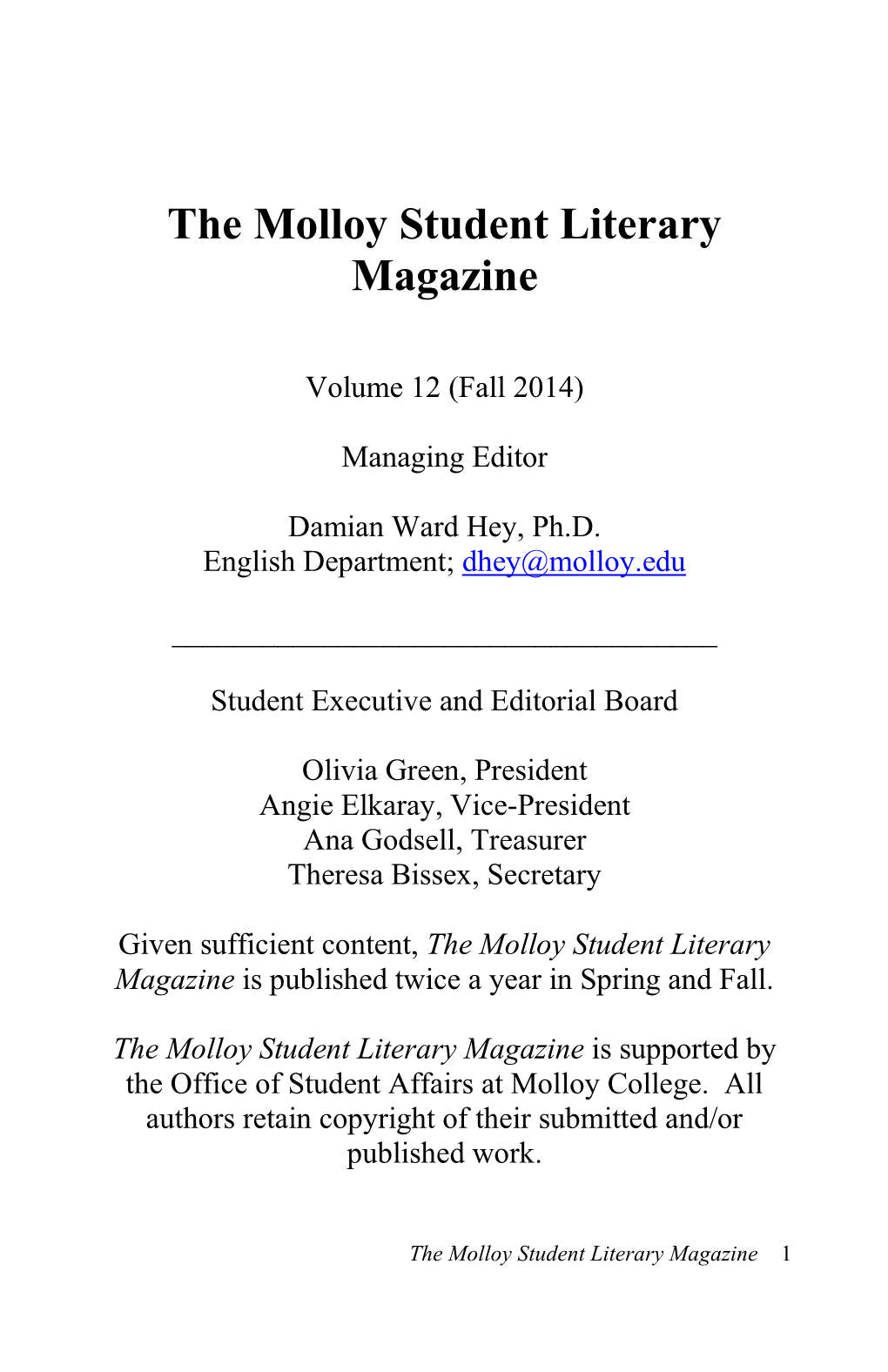 The Molloy Student Literary Magazine