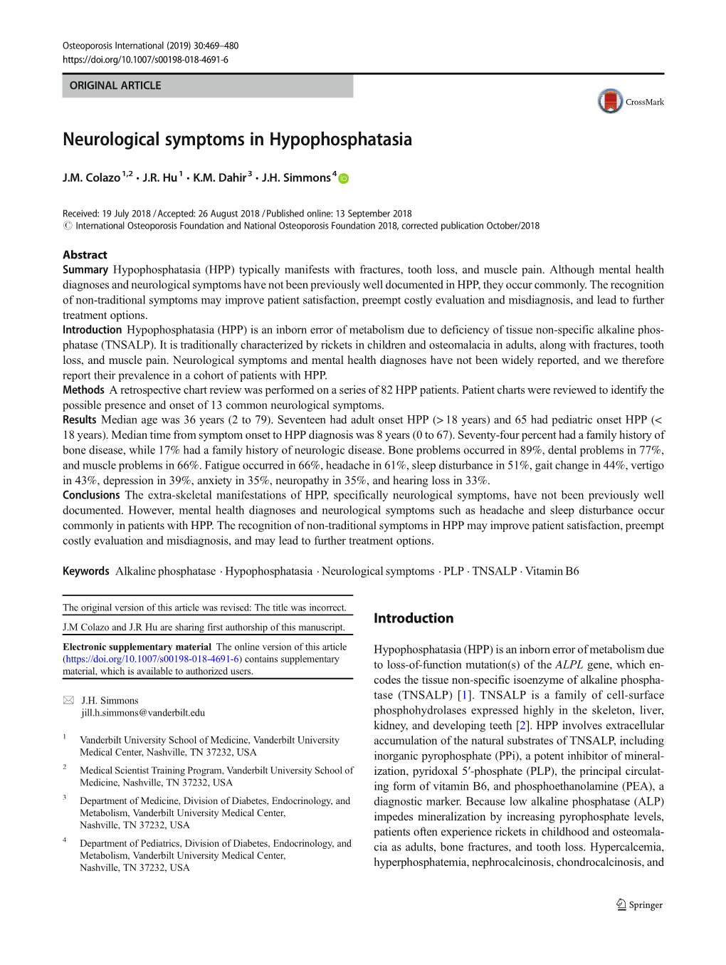 Neurological Symptoms in Hypophosphatasia