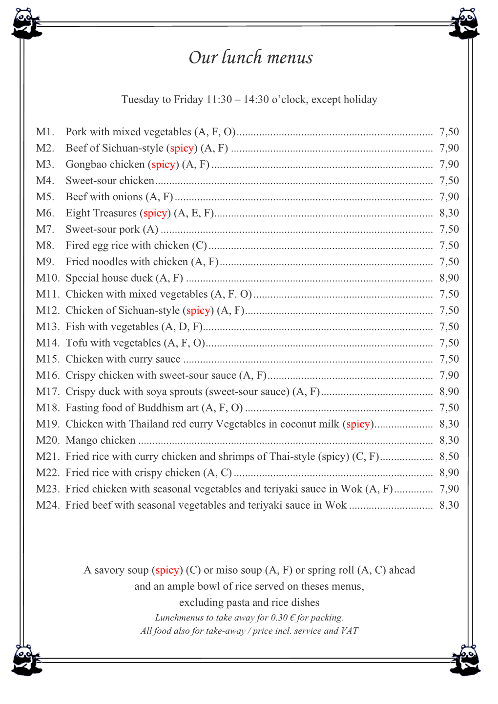 Our Lunch Menus