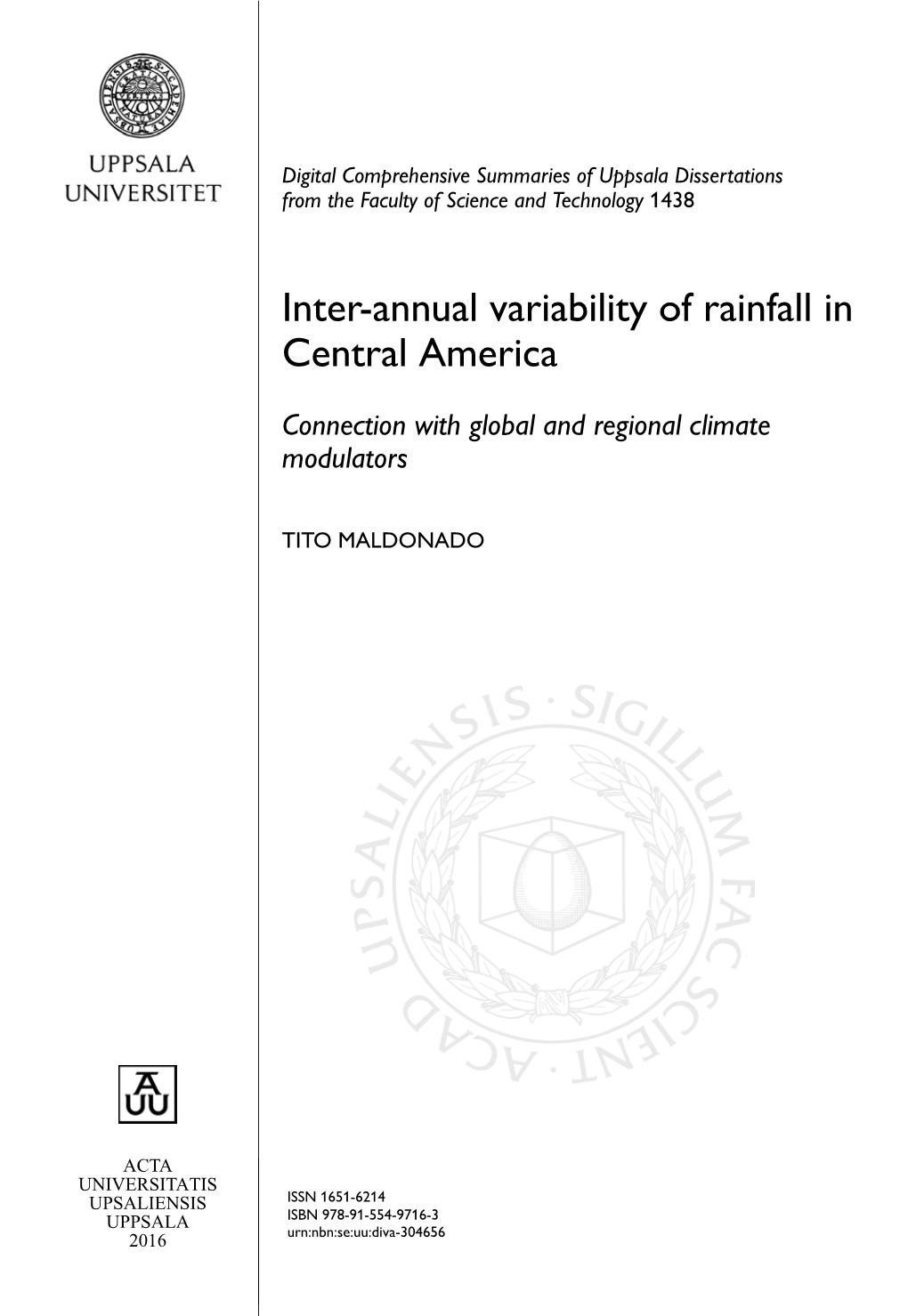 Inter-Annual Variability of Rainfall in Central America