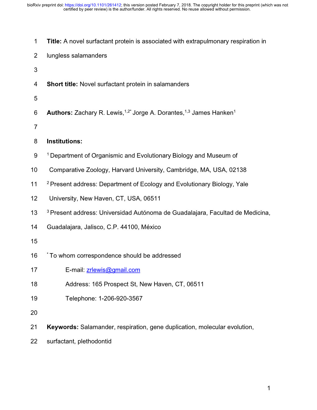 A Novel Surfactant Protein Is Associated with Extrapulmonary Respiration In