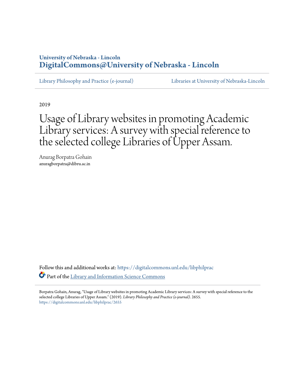 Usage of Library Websites in Promoting Academic Library Services: a Survey with Special Reference to the Selected College Libraries of Upper Assam