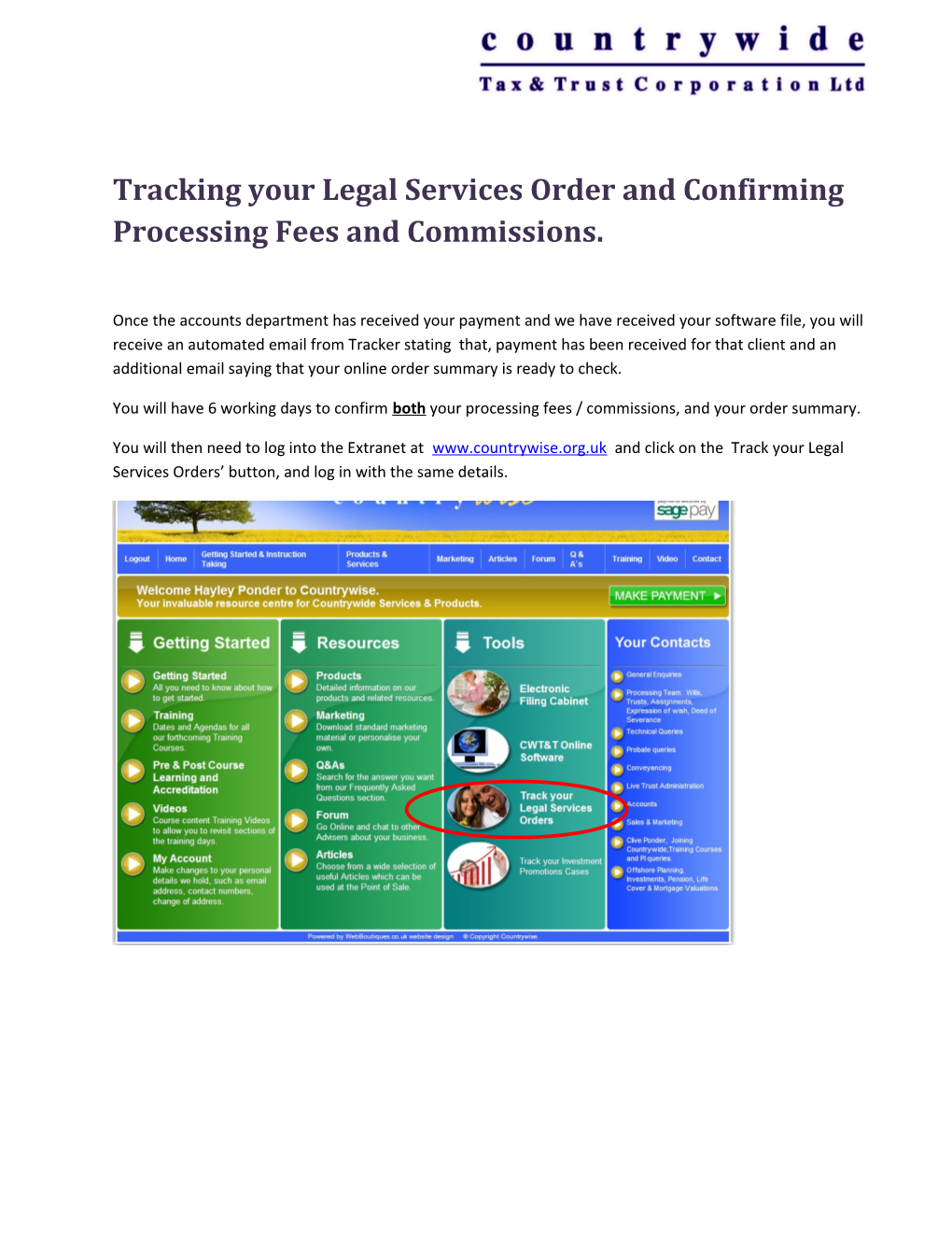 Tracking Your Legal Services Order and Confirming Processing Fees and Commissions