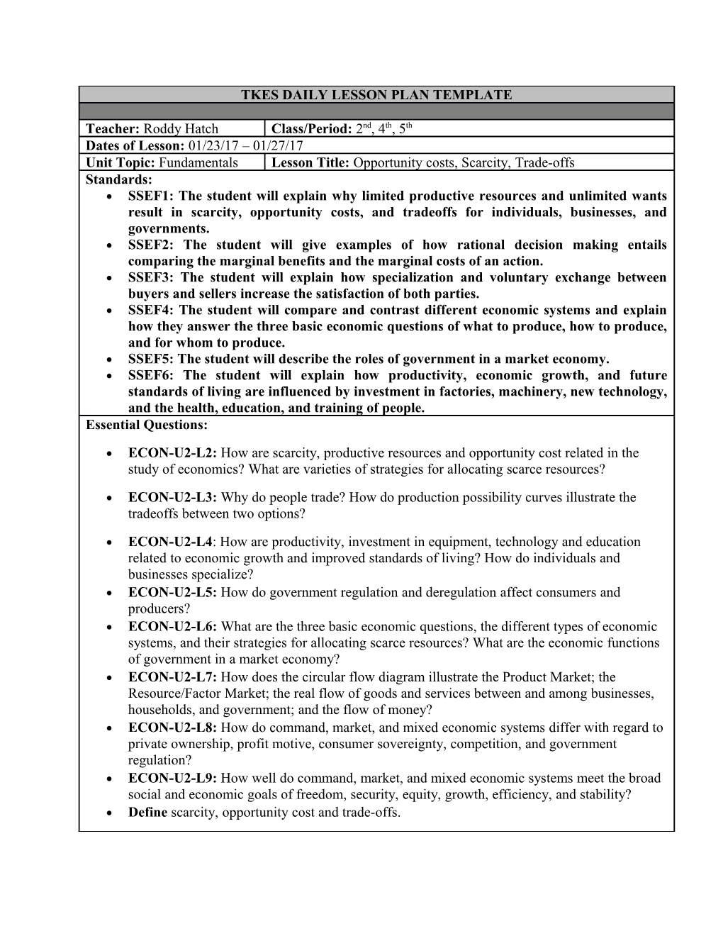 Tkes Daily Lesson Plan Template