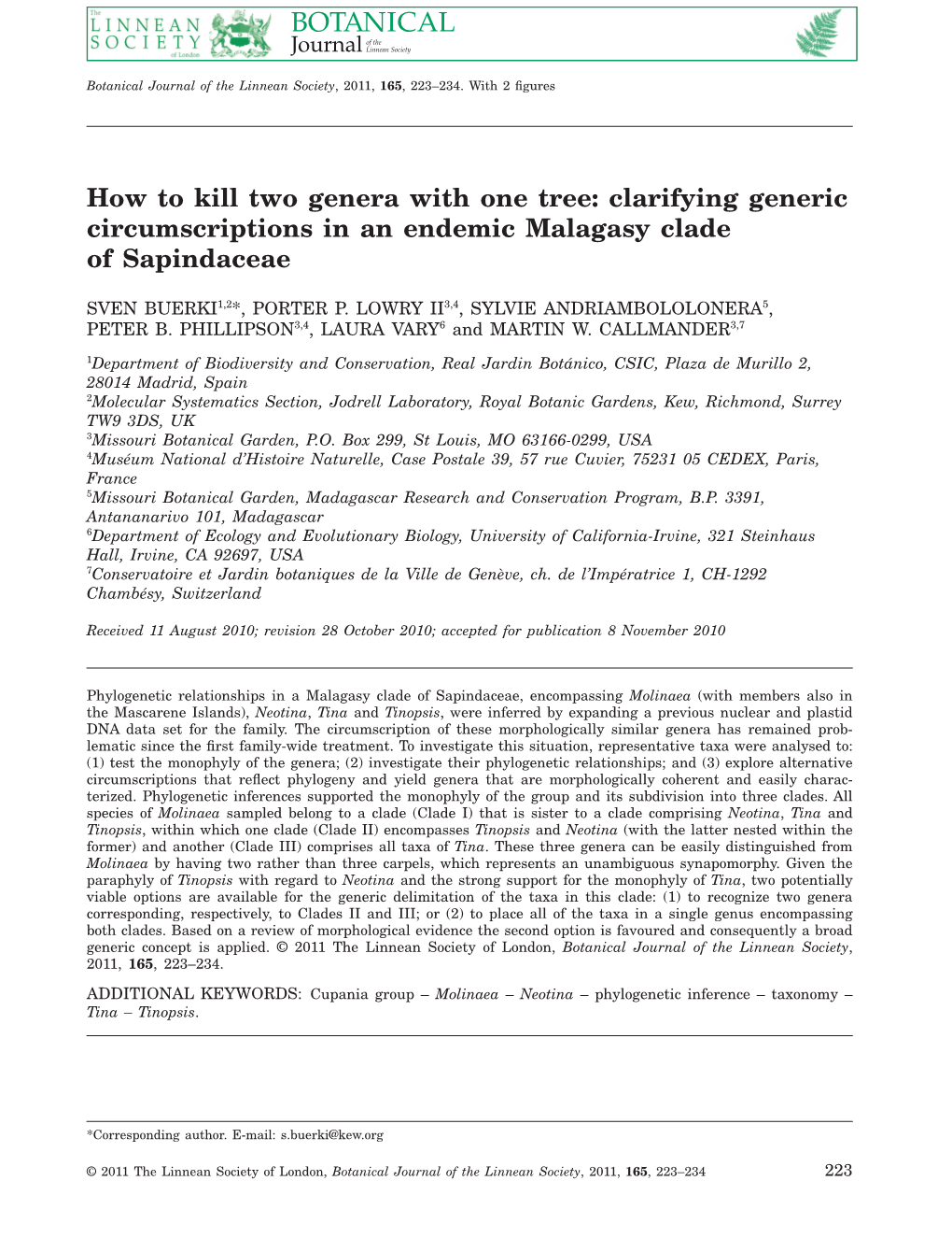 Clarifying Generic Circumscriptions in an Endemic Malagasy Clade of Sapindaceae