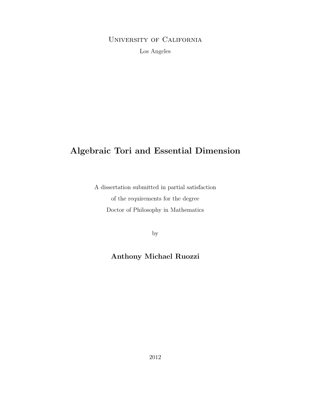 Algebraic Tori and Essential Dimension