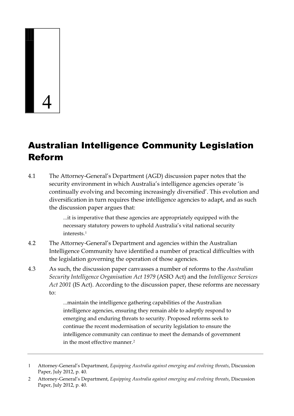 Chapter 4: Australian Intelligence Community Legislation Reform