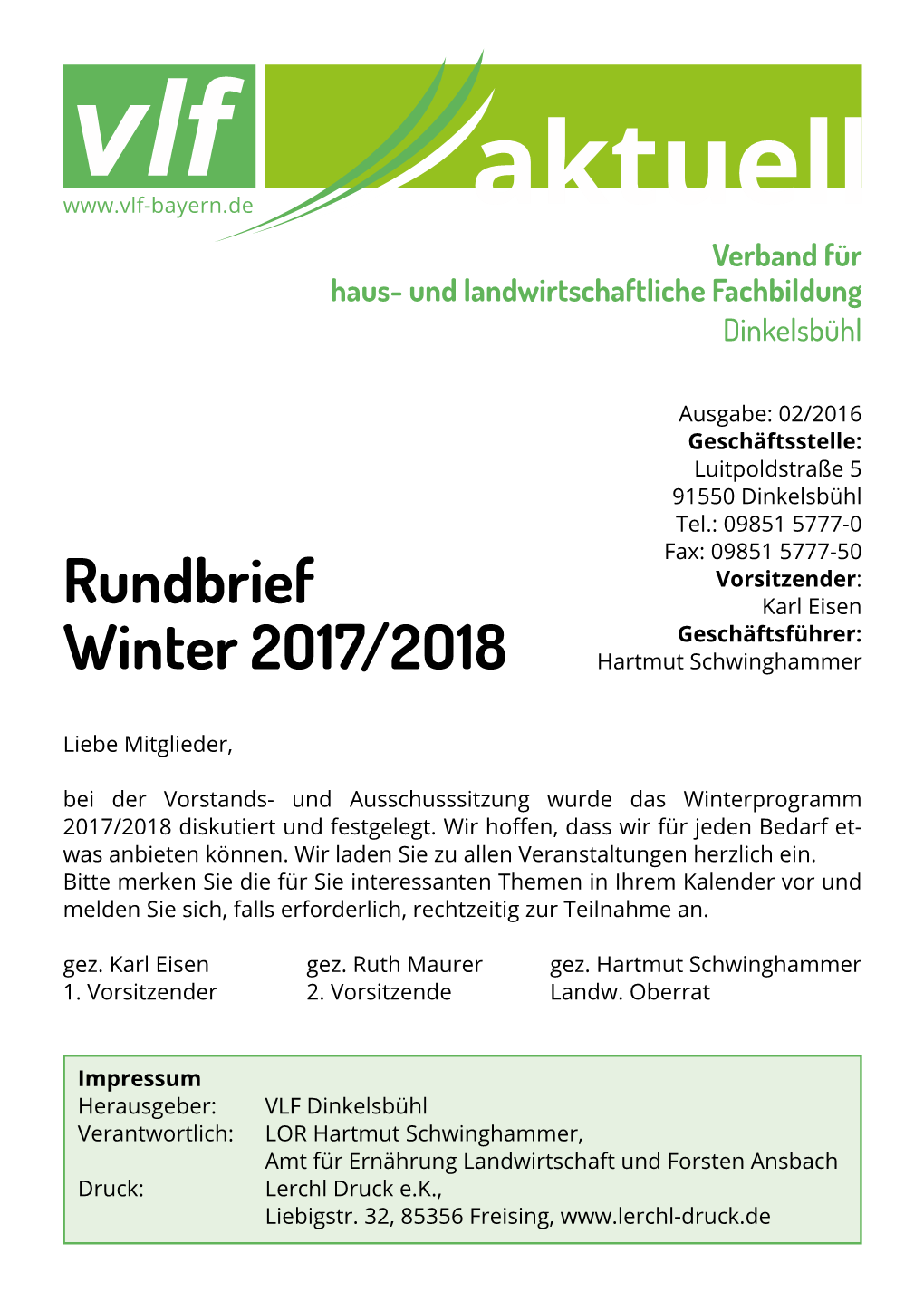 Rundbrief Winter 2O17/2O18