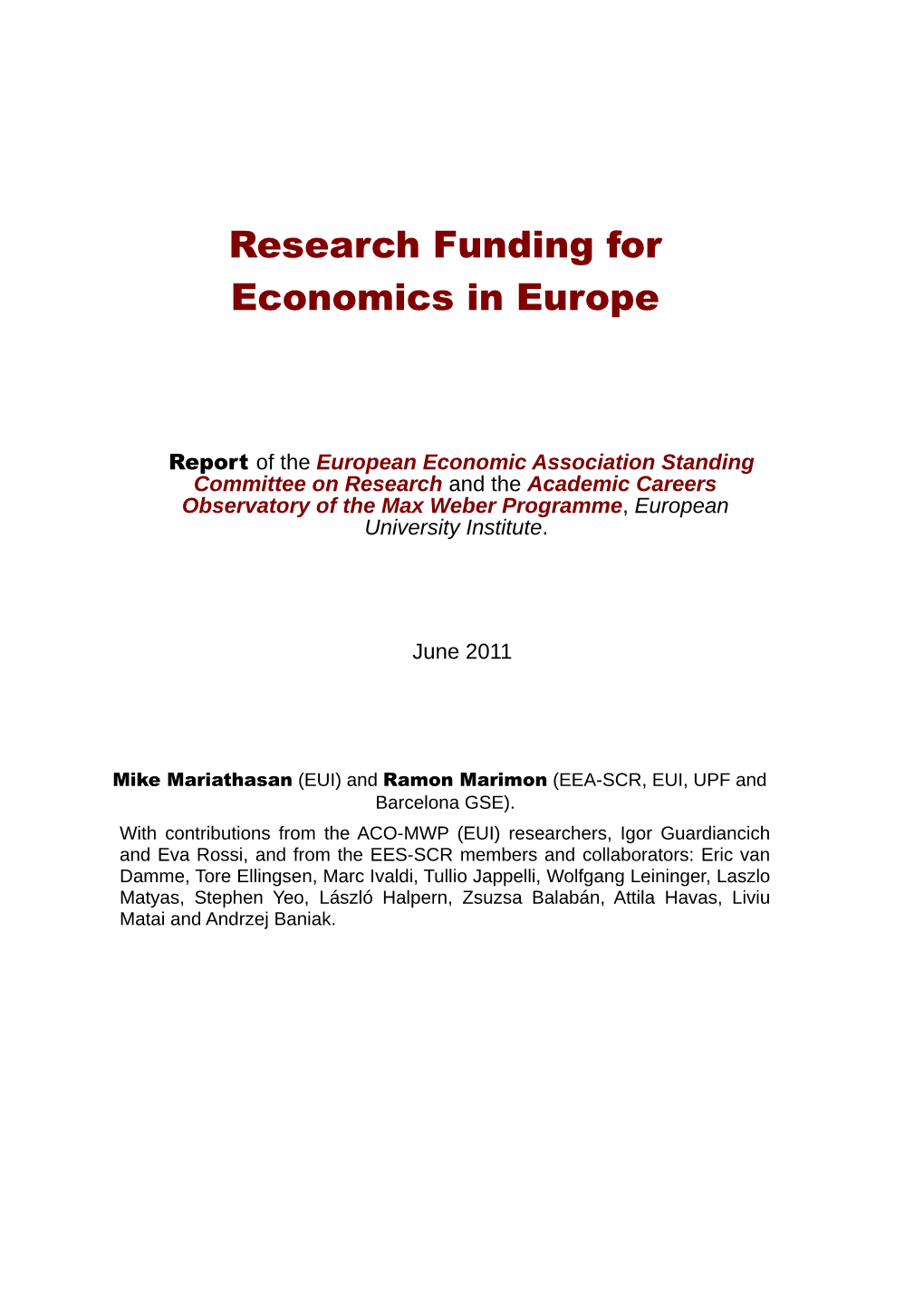 Research Funding for Economics in Europe