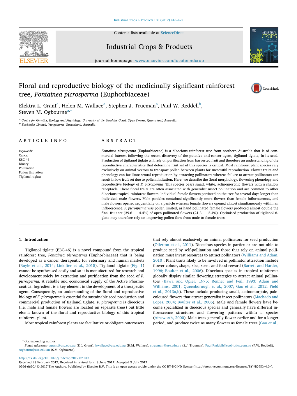 Floral and Reproductive Biology of the Medicinally Significant Rainforest