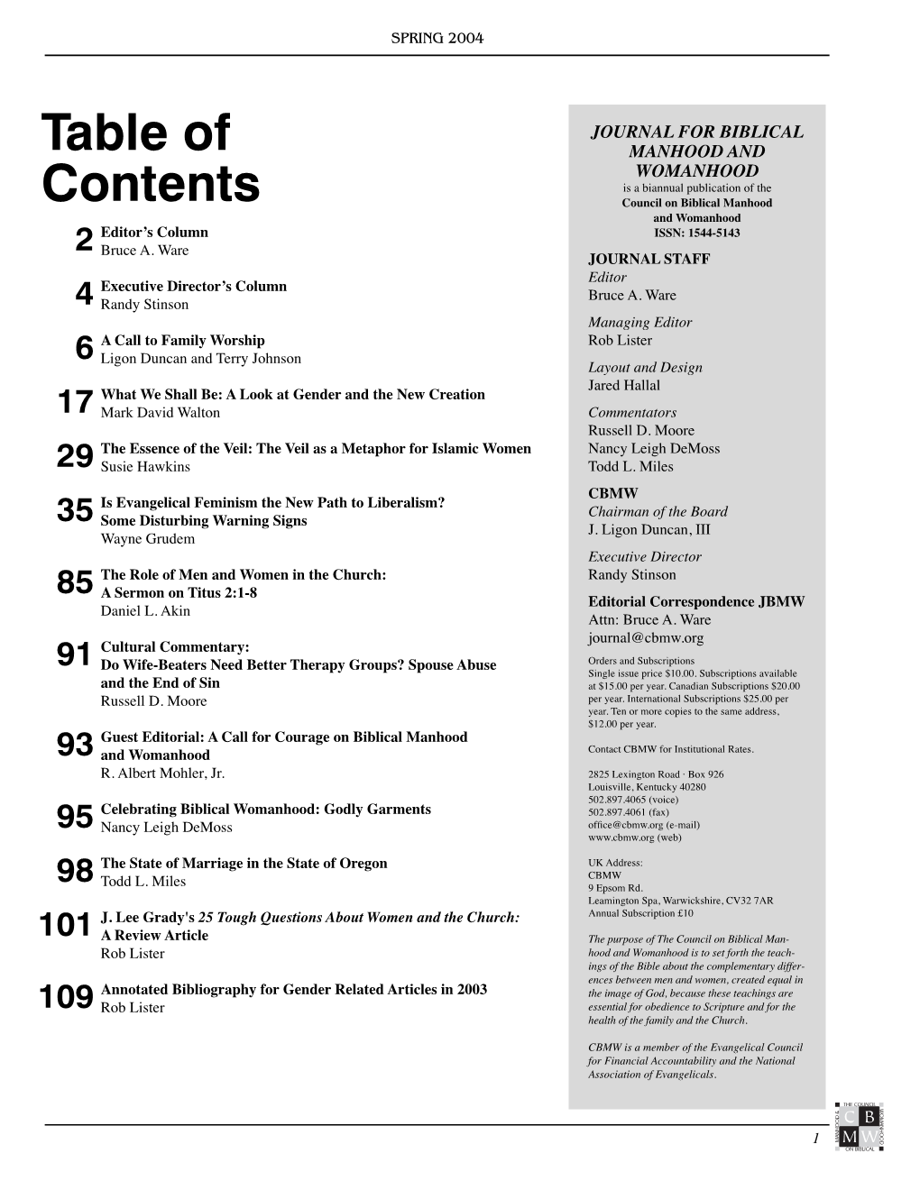 Table of Contents