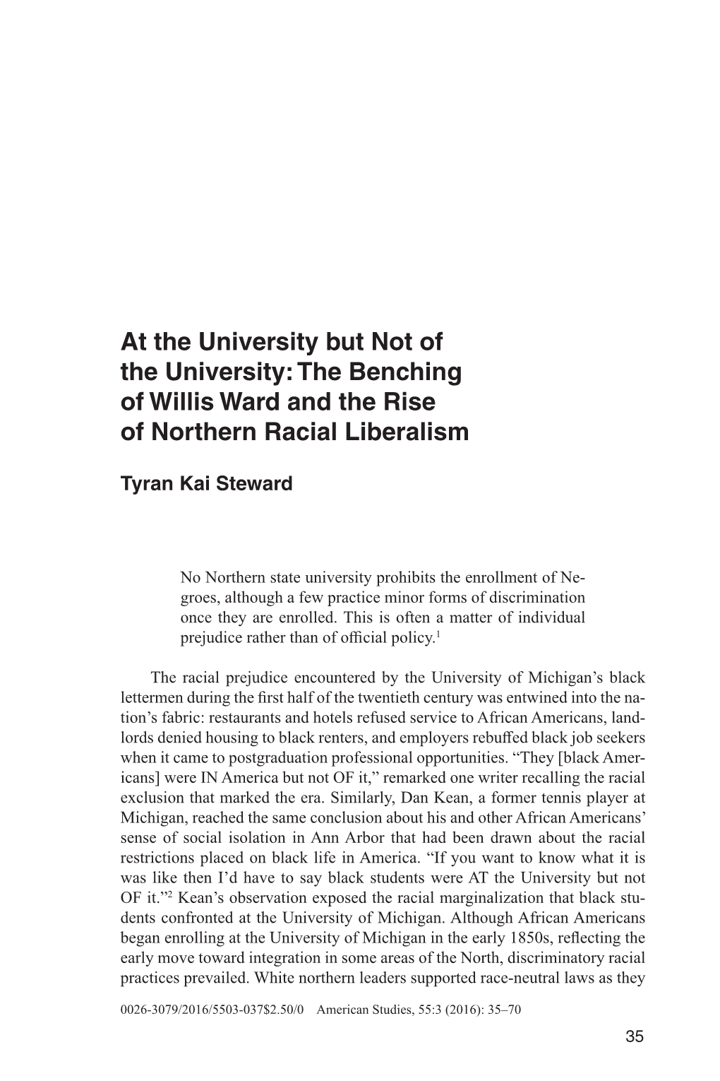 The Benching of Willis Ward and the Rise of Northern Racial Liberalism