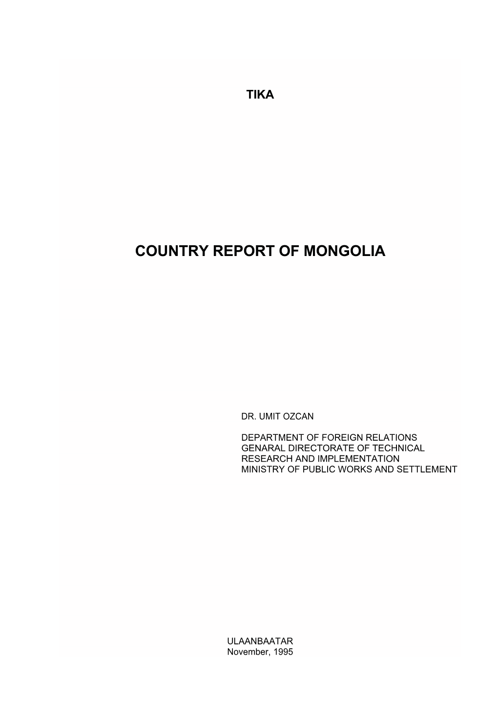 Country Report of Mongolia