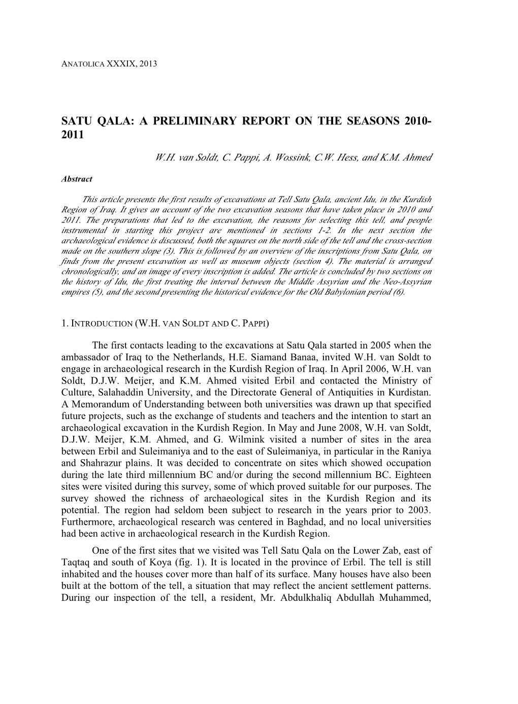 Satu Qala: a Preliminary Report on the Seasons 2010- 2011