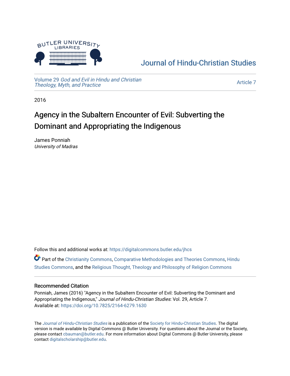 Agency in the Subaltern Encounter of Evil: Subverting the Dominant and Appropriating the Indigenous