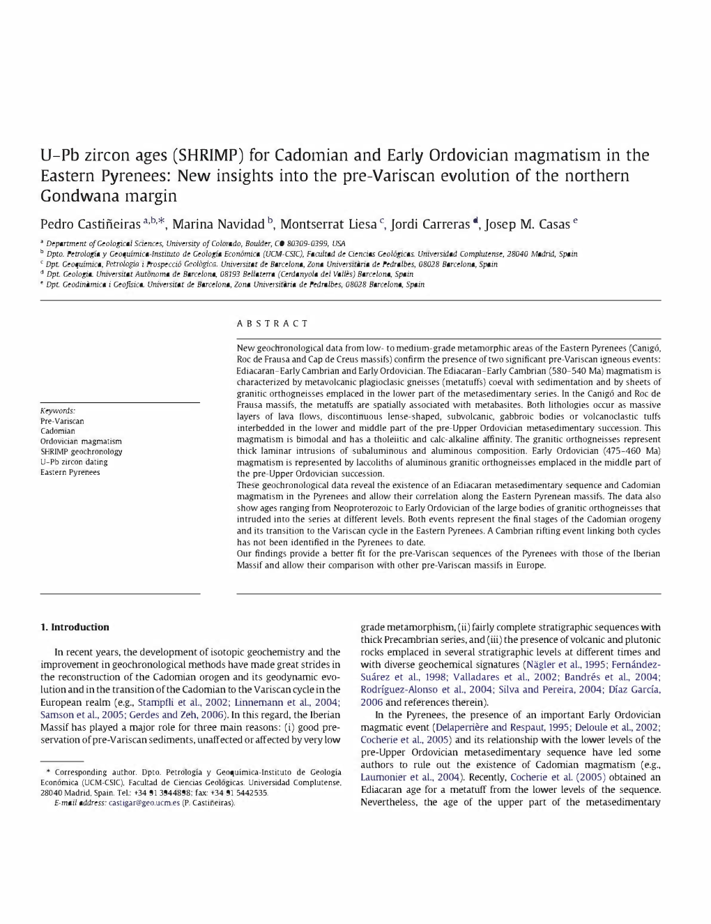 U-Pb Zircon Ages (SHRIMP) for Cadomian and Early Ordovician