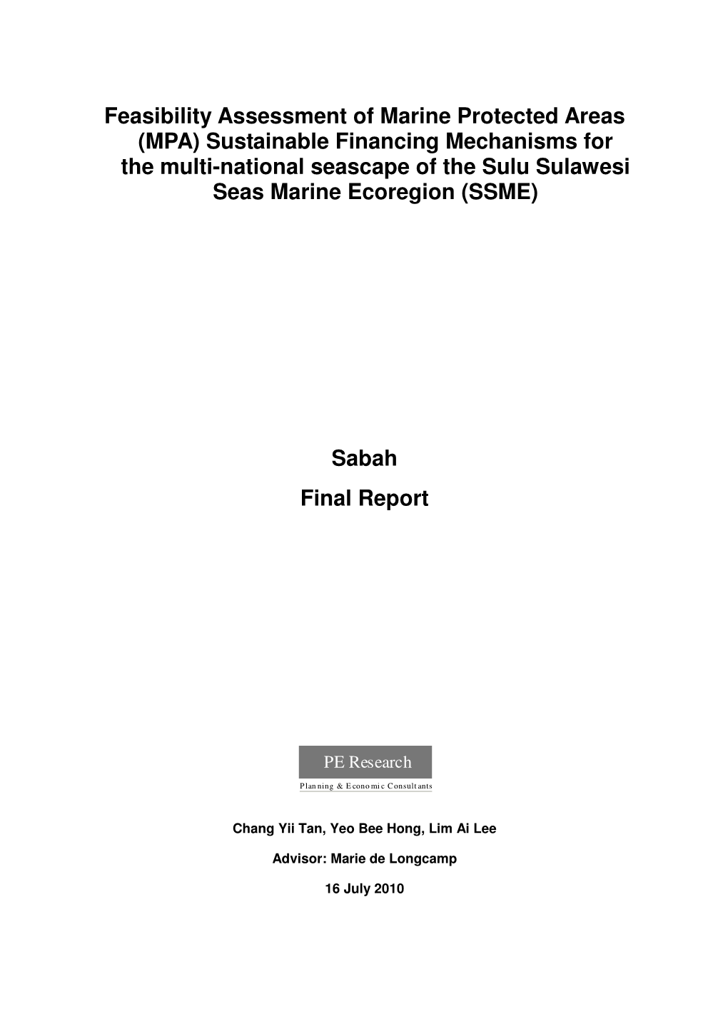 Feasibility Assessment of Marine Protected Areas (MPA) Sustainable