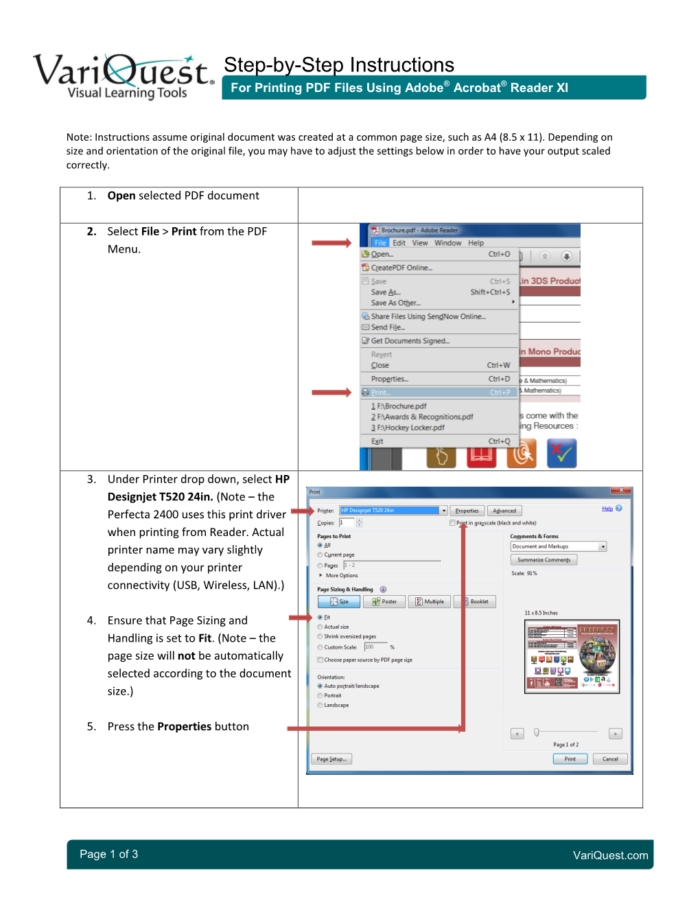 Step-By-Step Instructions for Printing PDF Files Using Adobe® Acrobat® Reader XI