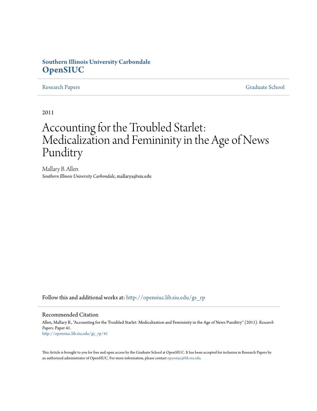 Medicalization and Femininity in the Age of News Punditry Mallary B