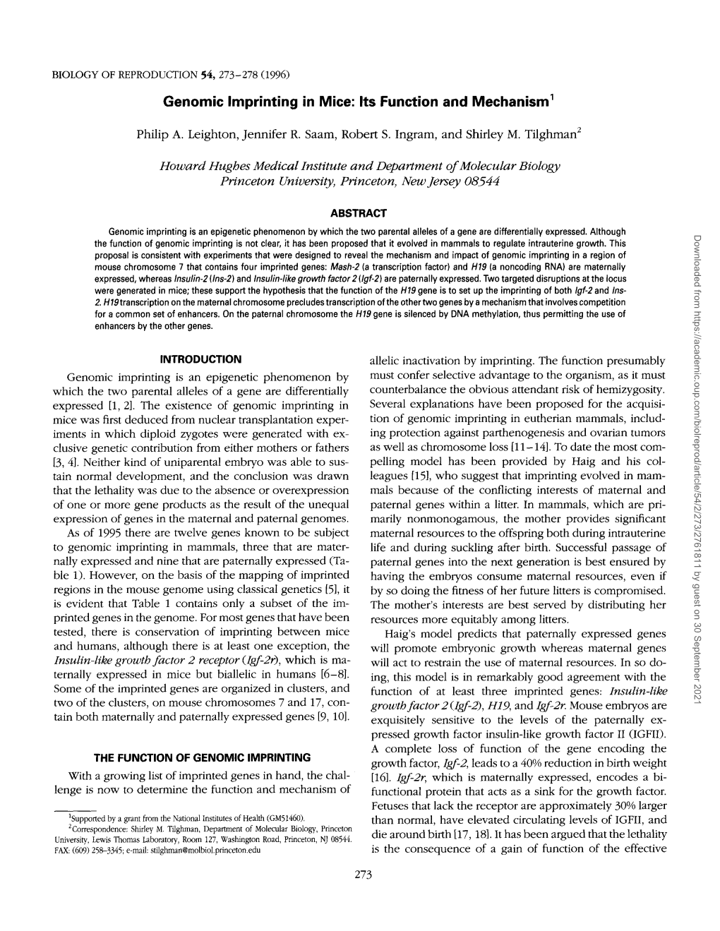 Genomic Imprinting in Mice: Its Function and Mechanism'