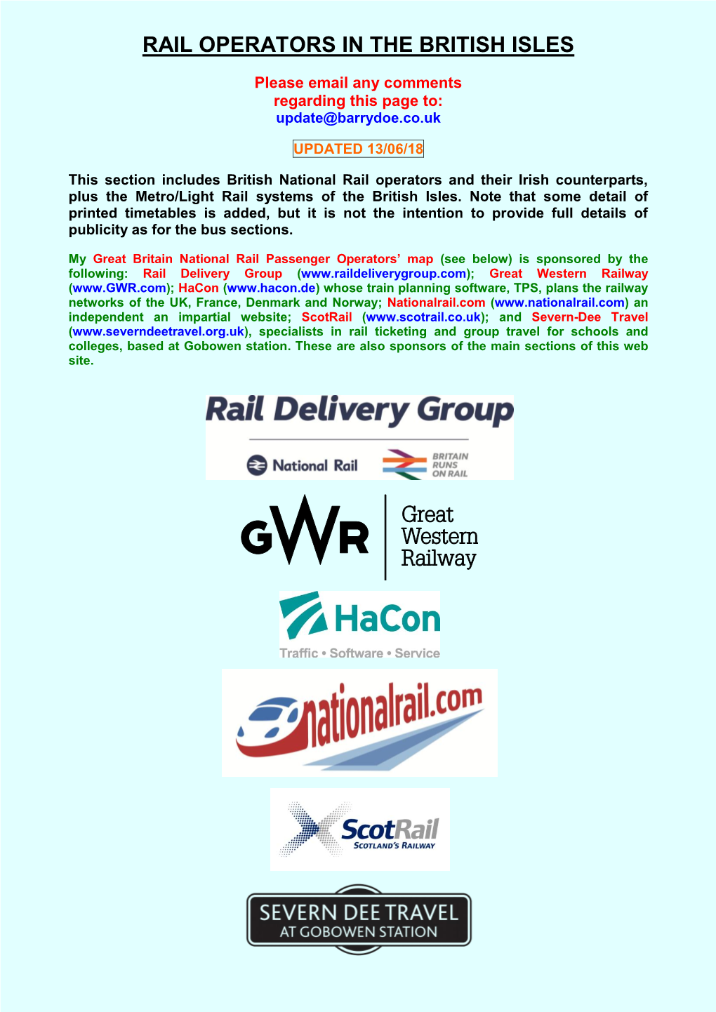 Rail Operators in the British Isles