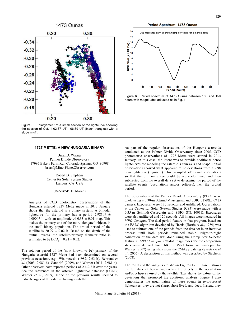 129 Minor Planet Bulletin 40 (2013) 1727 METTE: a NEW HUNGARIA