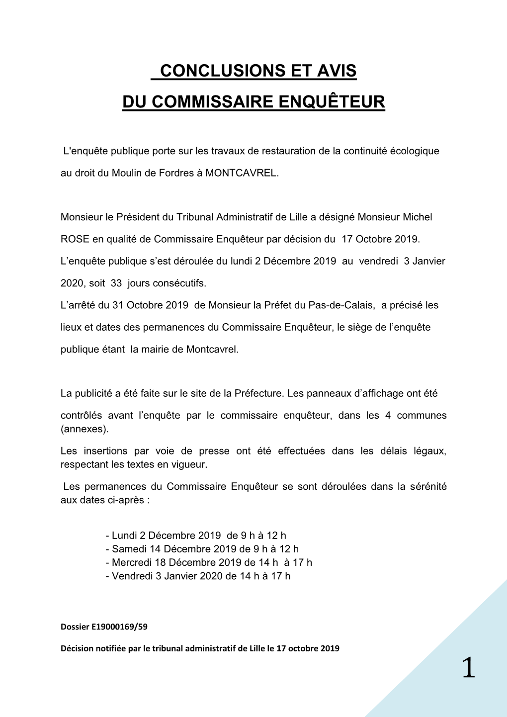 Conclusions Et Avis Du Commissaire Enquêteur