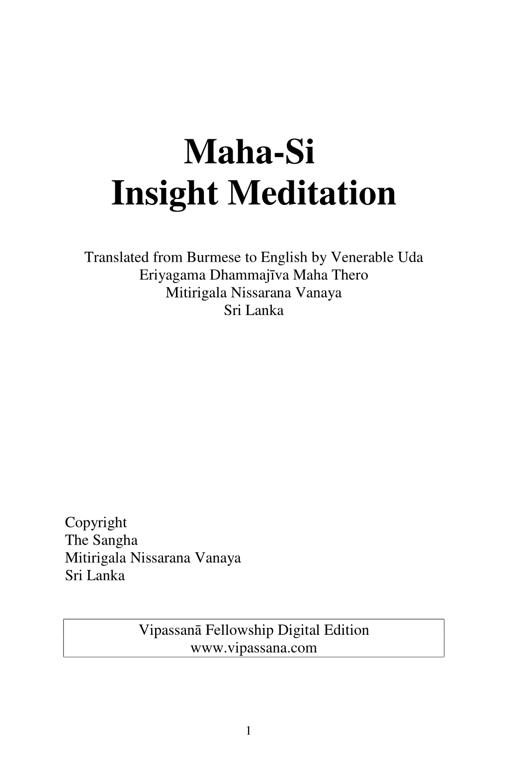 Mahasi Insight Meditation