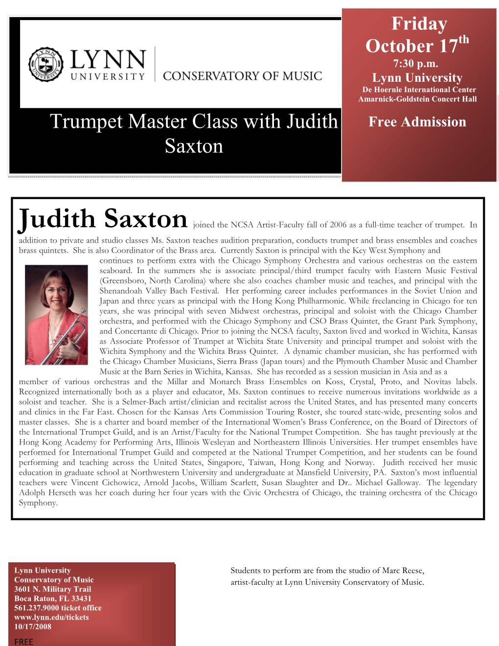 2008-2009 Master Class-Judith Saxton (Trumpet)