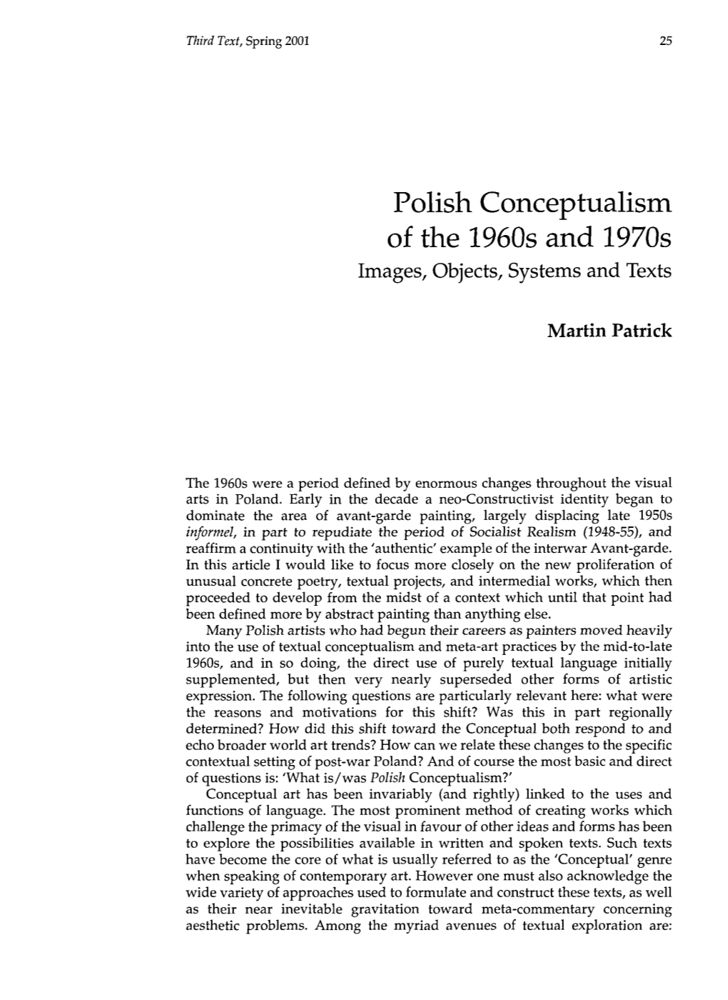 Polish Conceptualism of the 1960S and 1970S Images, Objects, Systems and Texts