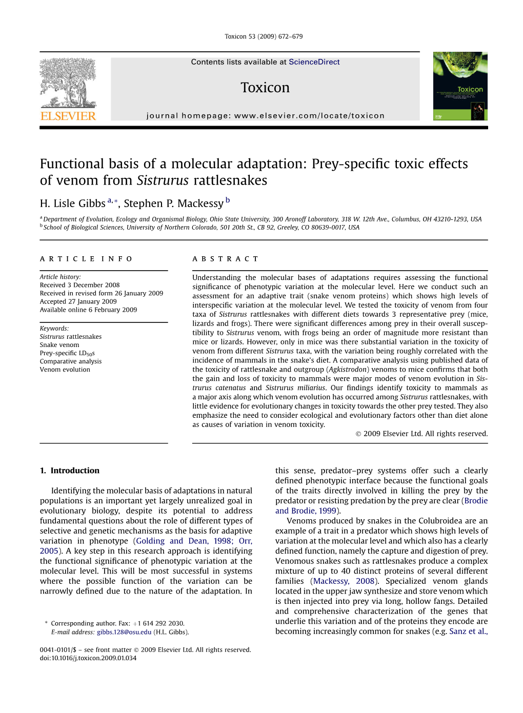 Prey-Specific Toxic Effects of Venom from Sistrurus Rattlesnakes