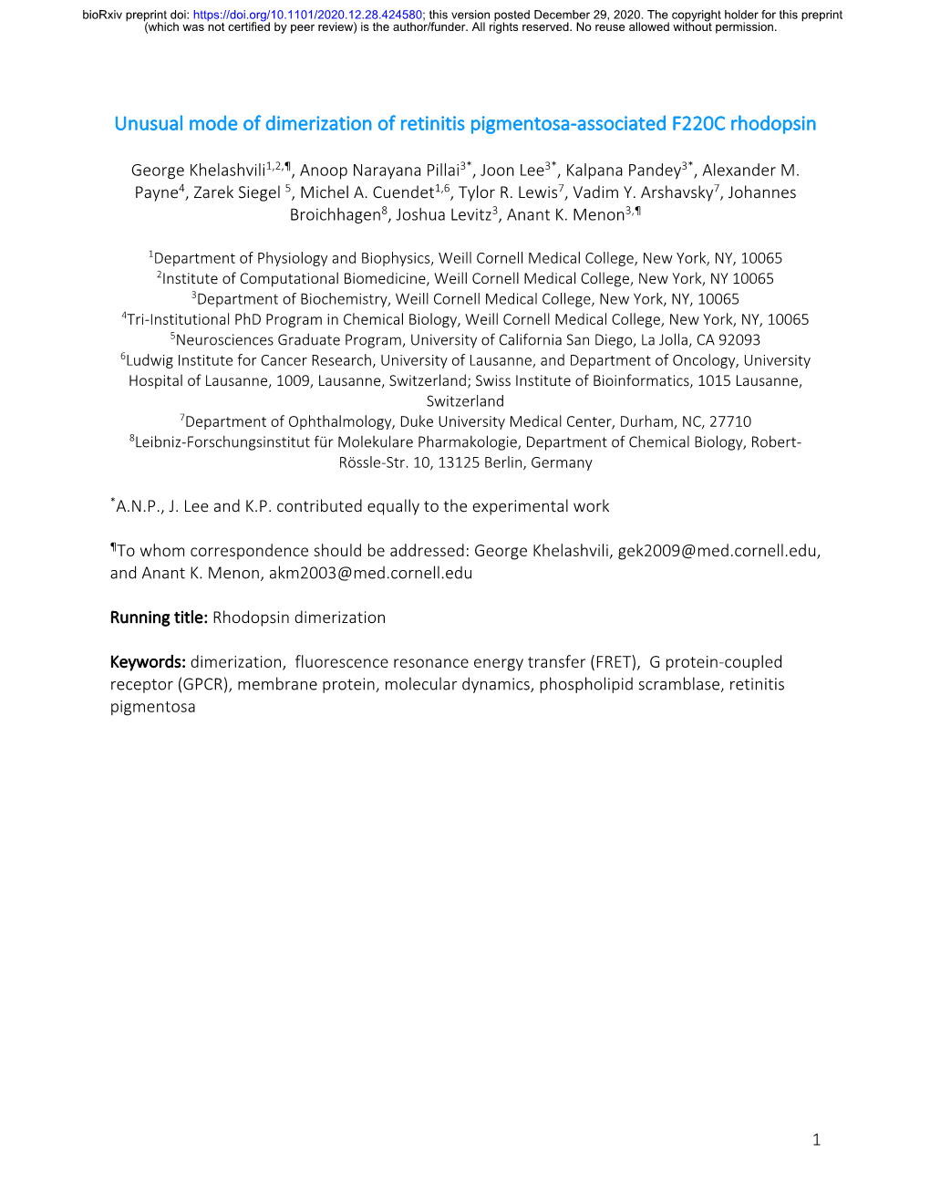 Unusual Mode of Dimerization of Retinitis Pigmentosa-Associated F220C Rhodopsin