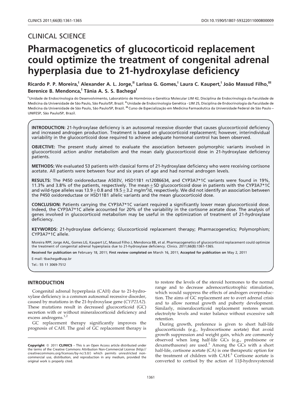 Pharmacogenetics of Glucocorticoid Replacement Could Optimize the Treatment of Congenital Adrenal Hyperplasia Due to 21-Hydroxylase Deficiency