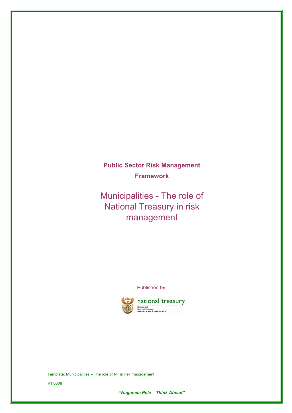 Municipalities - the Role of National Treasury in Risk Management