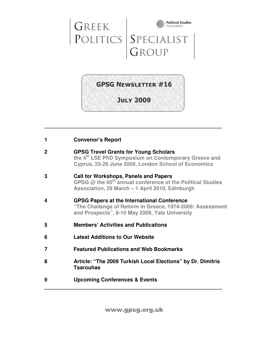 GPSG Newsletter #16 July 2009