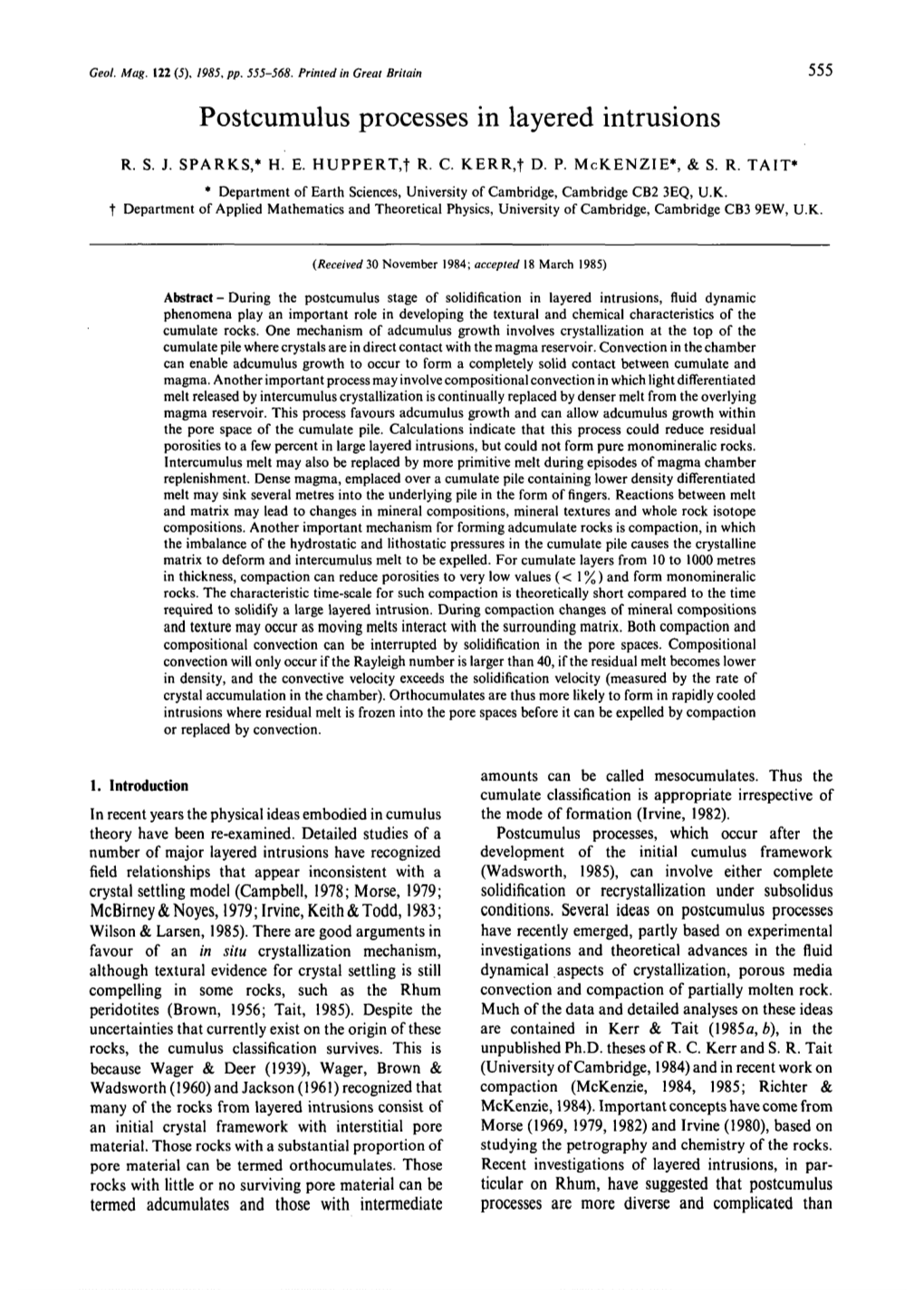 Postcumulus Processes in Layered Intrusions