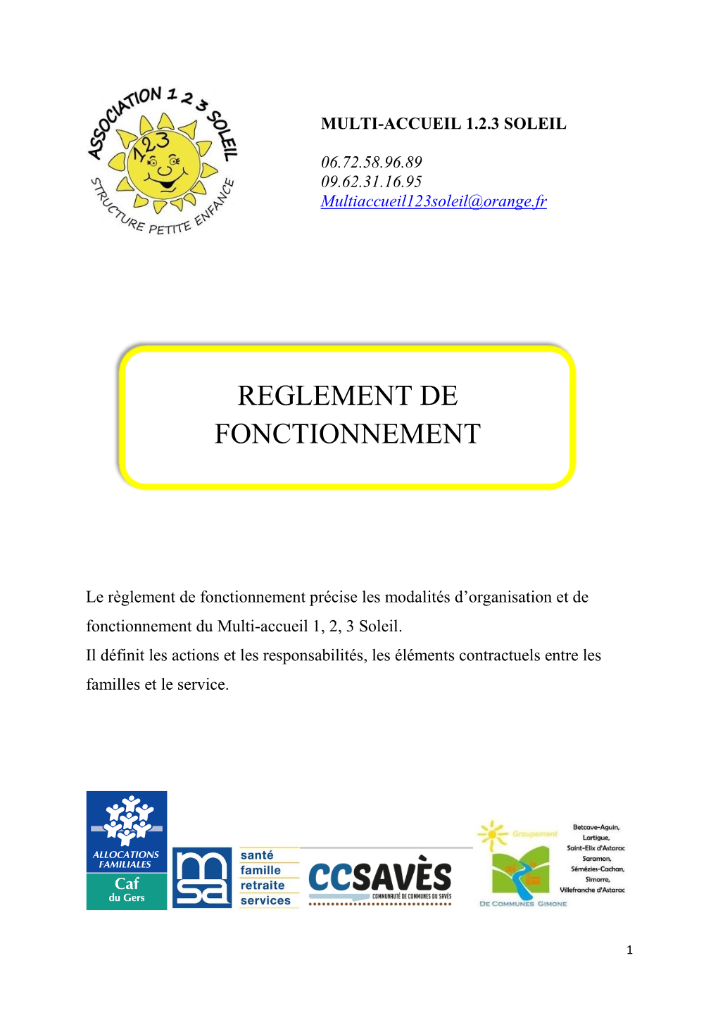 Reglement De Fonctionnement