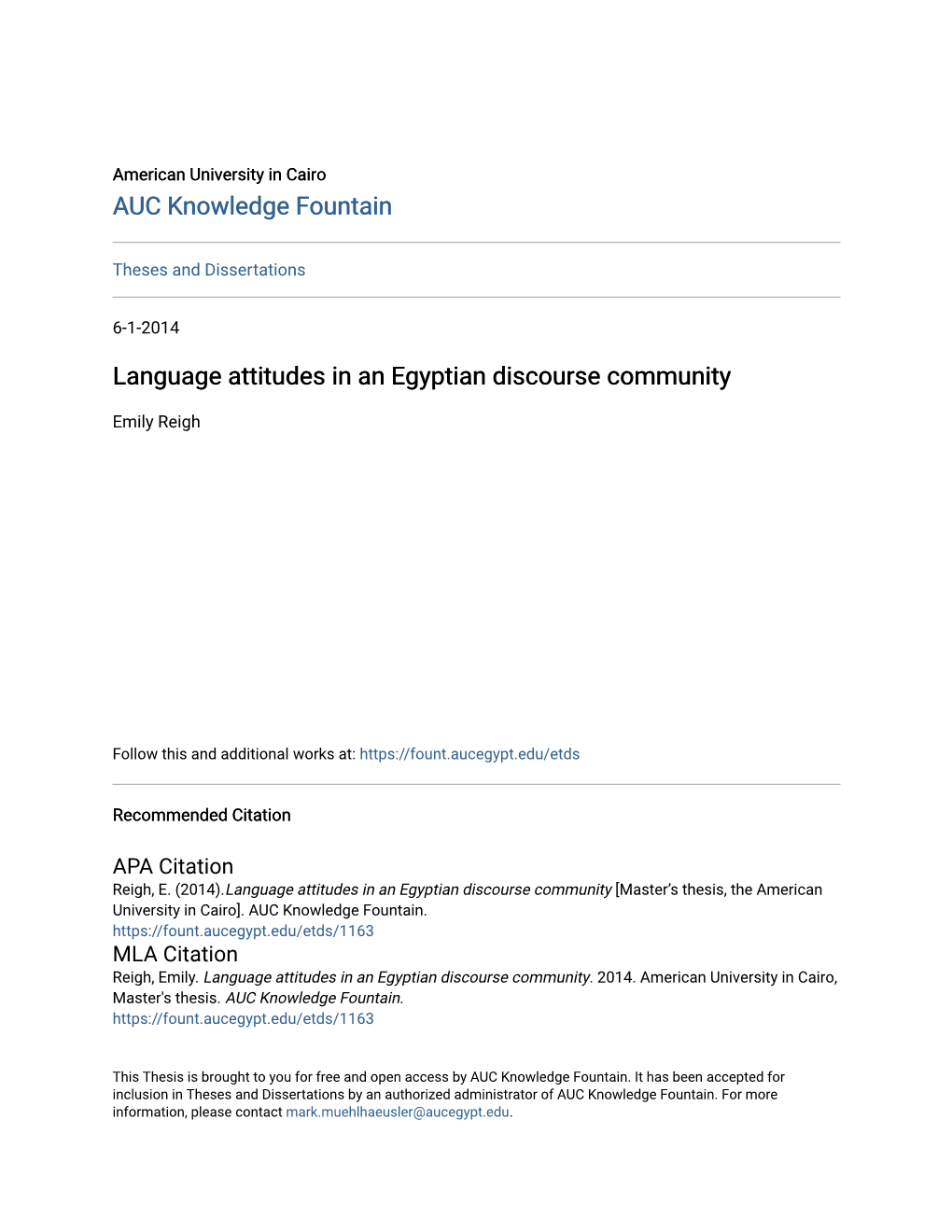 Language Attitudes in an Egyptian Discourse Community