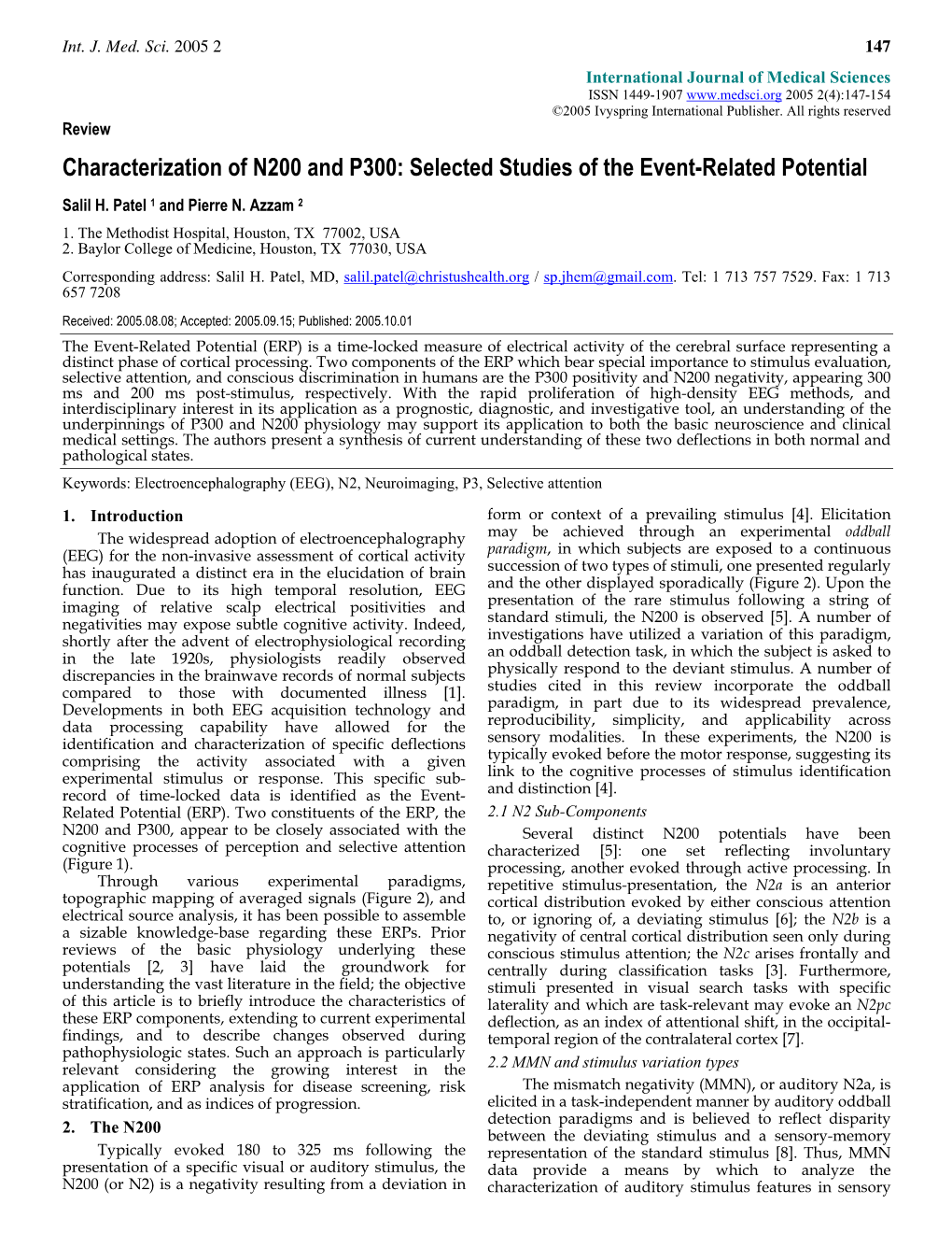 Characterization of N200 and P300: Selected Studies of the Event-Related Potential Salil H