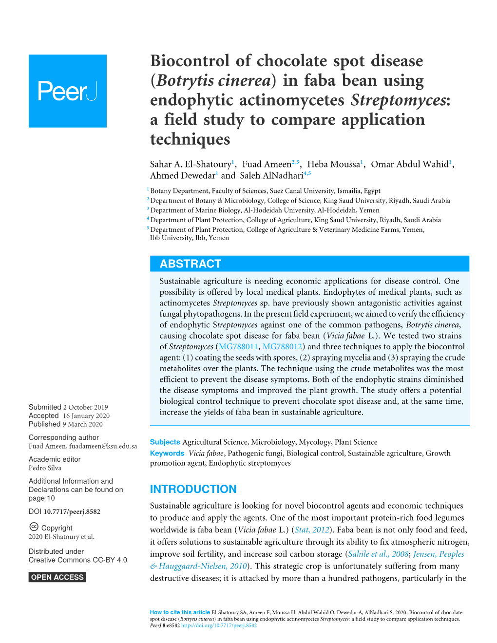 Biocontrol of Chocolate Spot Disease (Botrytis Cinerea) in Faba Bean Using Endophytic Actinomycetes Streptomyces: a Field Study to Compare Application Techniques